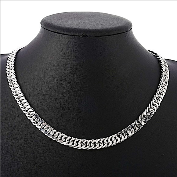 STERLING SILVER CHAIN LINK PLATED  10mm UNISEX NECKLACE BRACELET SET - Picture 2 of 7